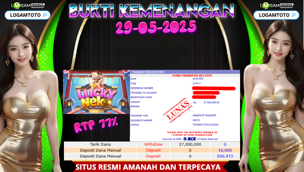 SELAMAT KEPADA MEMBER SETIA LOGAMTOTO BERHASIL JACKPOT DI PERMAINAN SLOT LUCKY NEKO